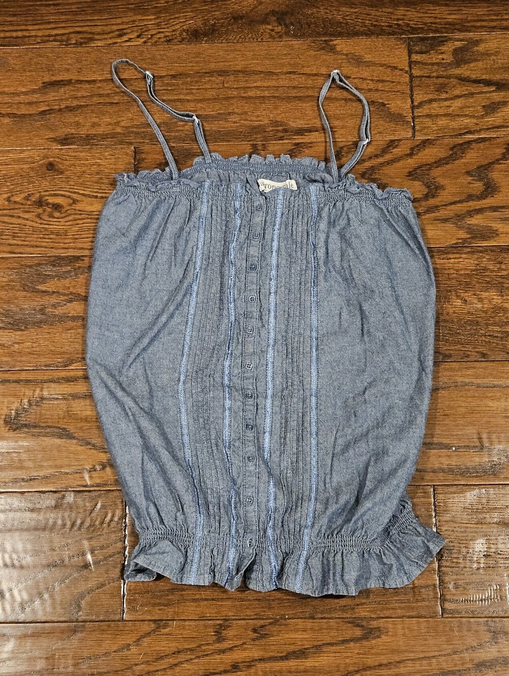 Aeropostale Chambra Button-Front Smocked Top, Blue - Size Medium